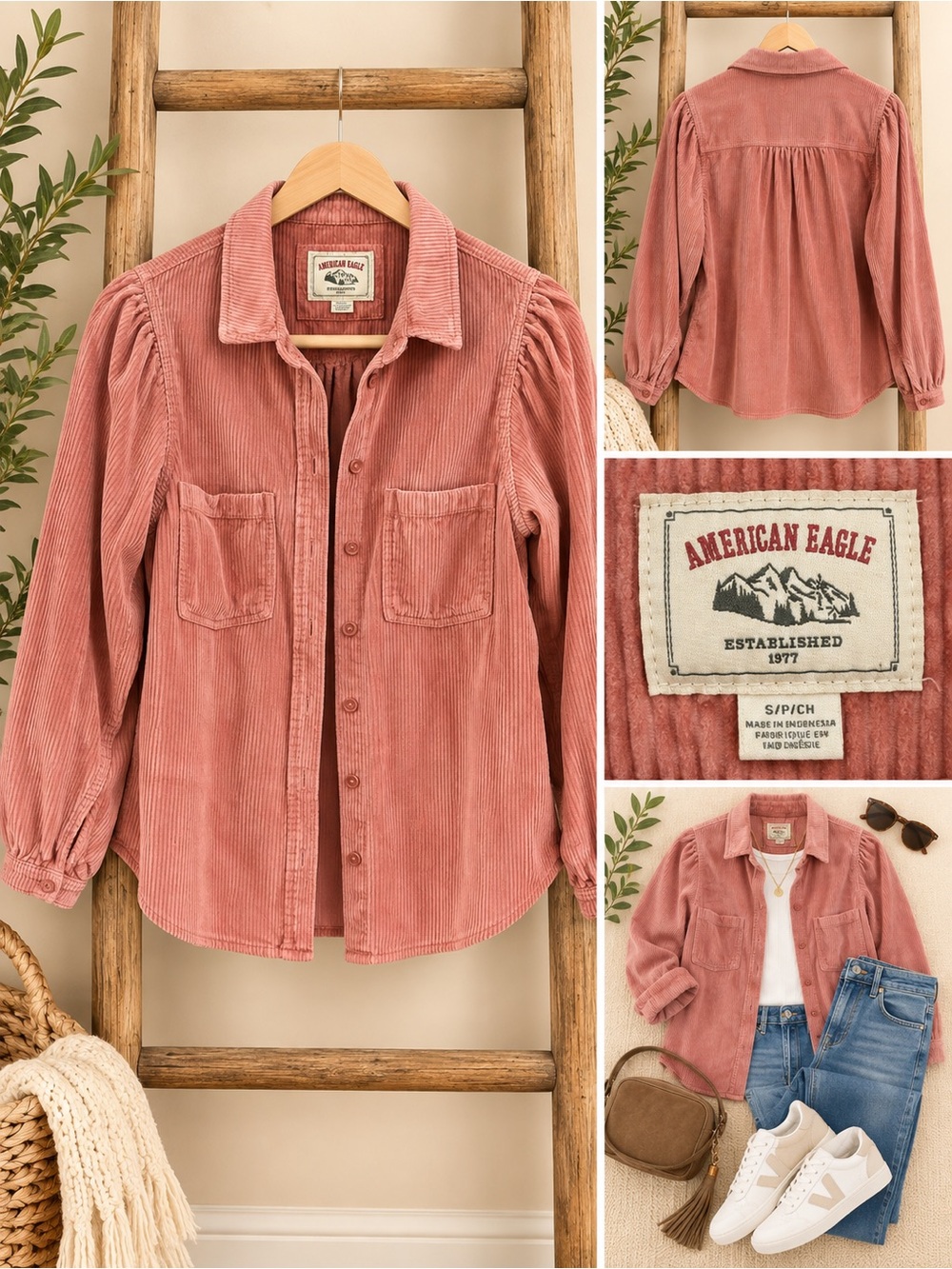 American Eagle Outfitters Rose Corduroy Button-Up Jacket Size Small